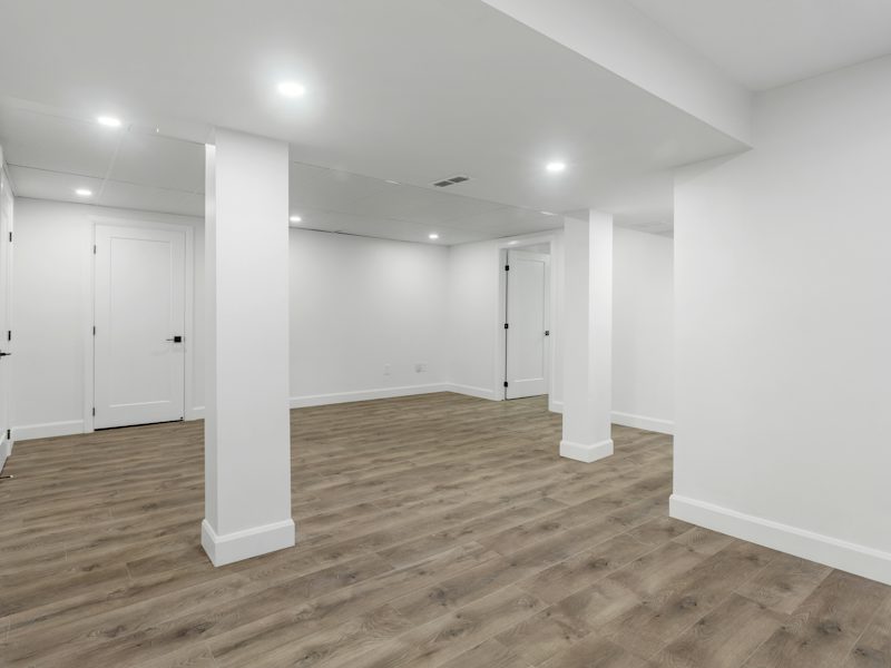 Example of a finished basement with new flooring